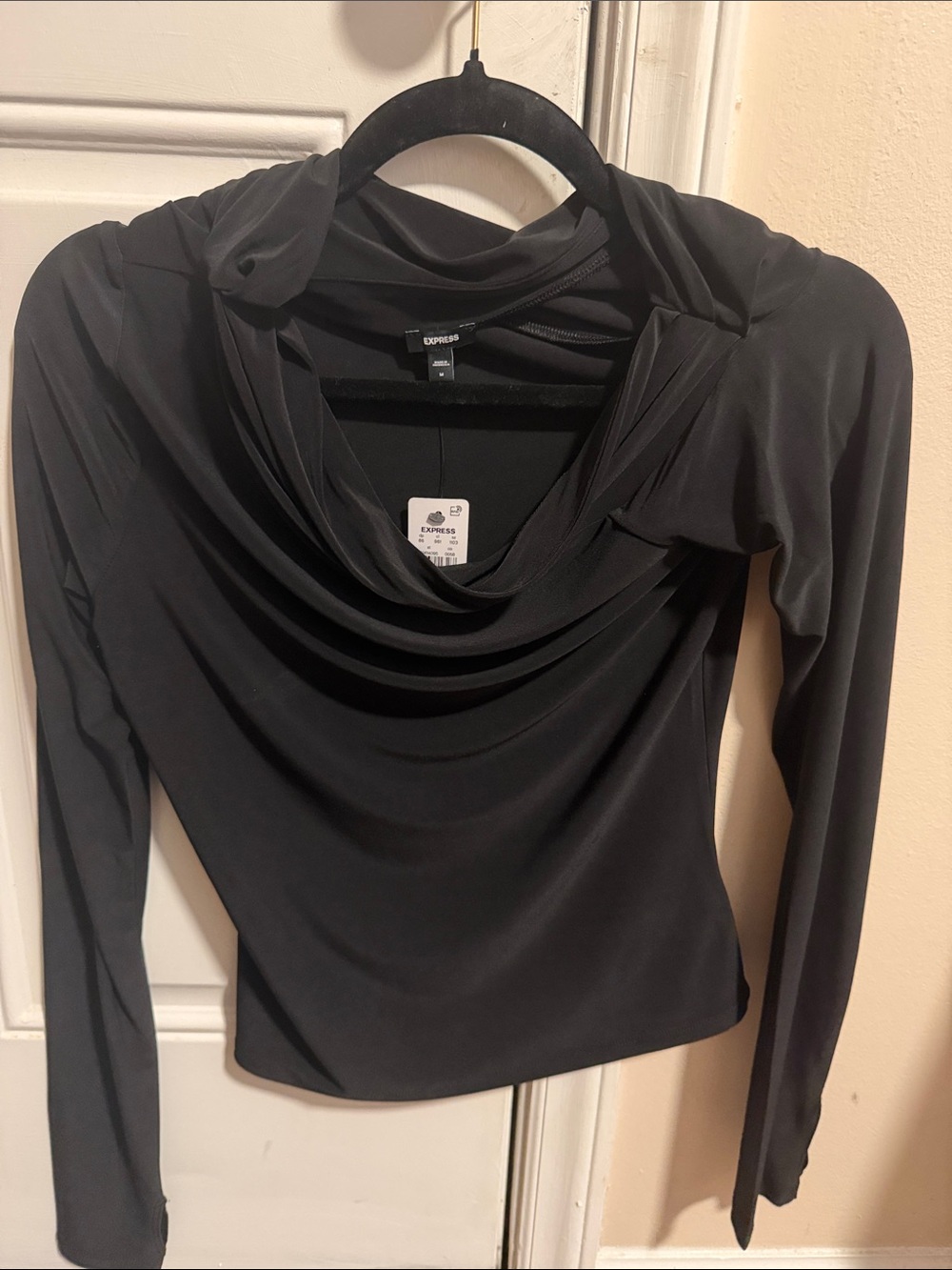 Express Black Draped Cowl Neck Long Sleeve Top